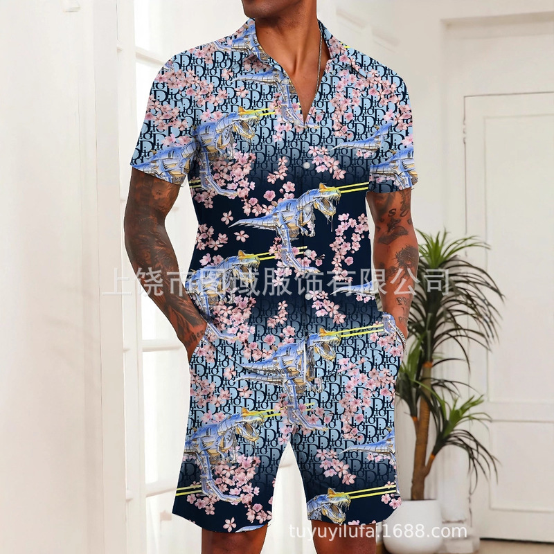 [Instant Discount on the First Order] Summer Dijia Full-Print Cd Short-Sleeved Shirt Shorts Casual Sports Trendy Suit for Men and Women