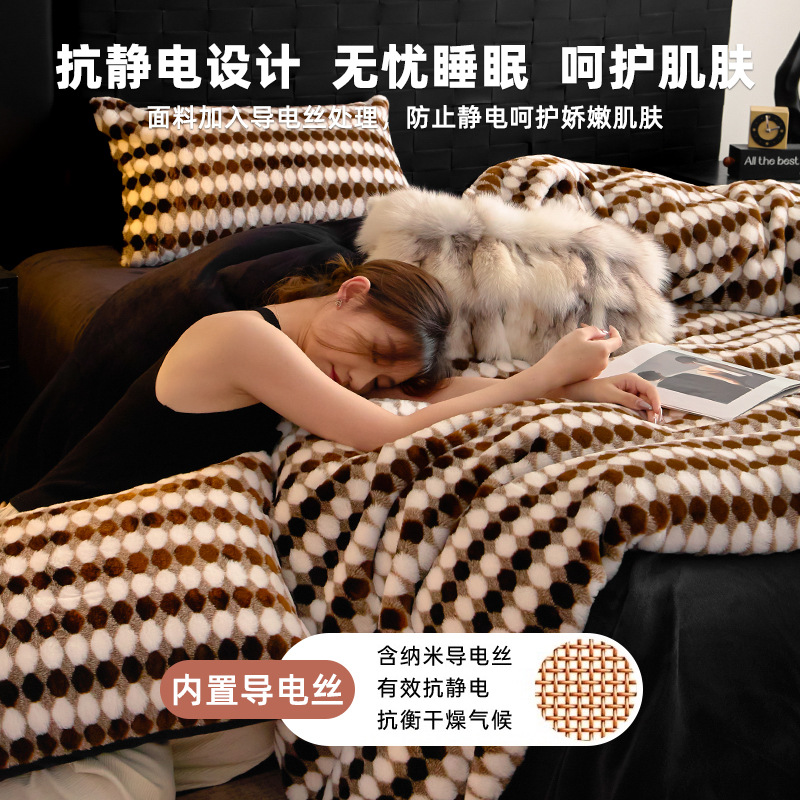 Otoño y invierno de alta calidad caliente conejo cama de peluche de cuatro piezas de seda de leche de doble cara engrosada sábanas de edredón de coral