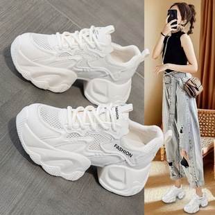 Thick-Soled Dad Shoes for Women 2025 New Summer Versatile Popular Mesh Breathable Casual Sports White Shoes for Women