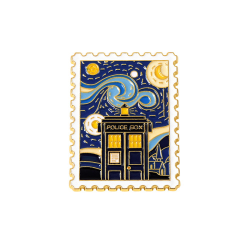 WISh new Van Gogh oil painting alloy brooch exquisite starry sky castle stamp shape oil dripping badge wholesale