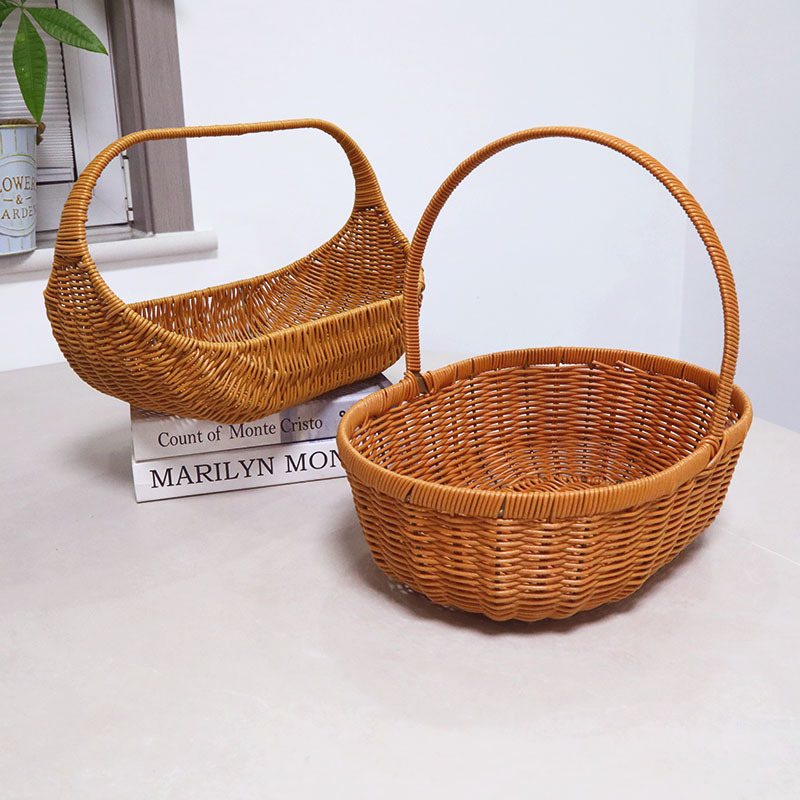 Cestas de frutas de caña tejidas a mano, cestas de almacenamiento domésticas portátiles de gran tamaño, cestas de regalo de huevos, cestas de regalo