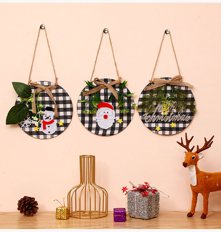 Christmas Ornaments Wreath Wood Pendant Applique Wooden Doorplate Door Hanging Christmas Pendant Wreath display picture 7