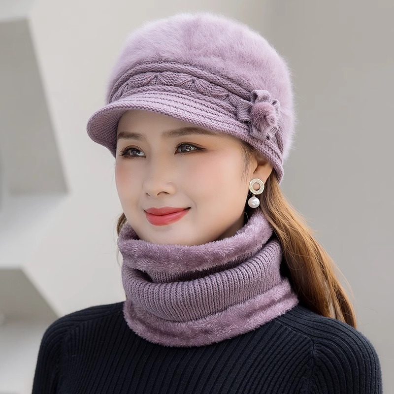 冬季帽子女奶奶兔毛线帽中老年人妈妈加绒厚保暖帽老太太针织棉帽