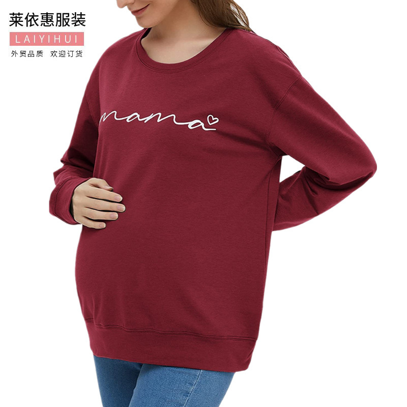 Cross-border Amazon European and American pregnant women's clothing autumn and winter long sleeve round neck printed loose fashion long sleeve pregnant women's top