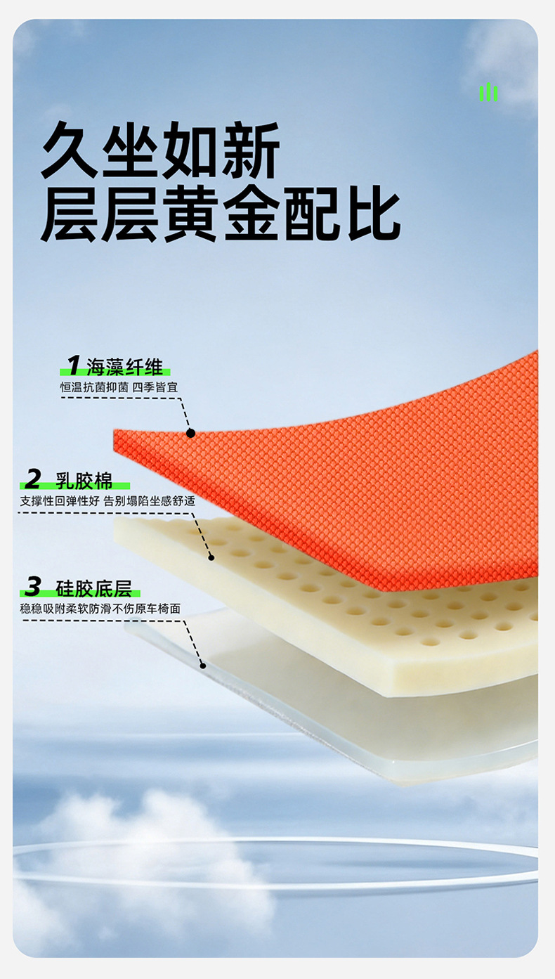 2026 New Model Car Seat Cushion, All-Season Universal Seat Pad, Breathable, Water-Resistant, Latex Ventilated Seat Cushion, Summer Cooling Seat Cushion
