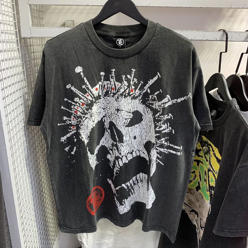クロスボーダー新しい夏アメリカンレトロ半袖クリエイティブレタープリントルーズトレンディブランド半袖Tシャツトップス男性と女性用|undefined