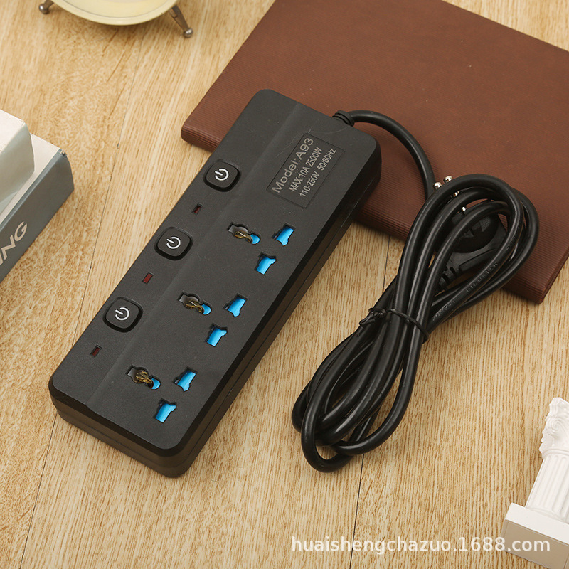 九孔多开关带安全门外贸插座英规欧规美规黑白配色中性袋子包装款