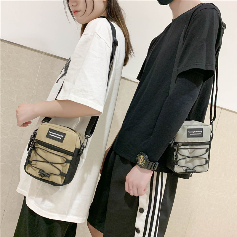 67g Weight Zipper Closure Type Single Shoulder Strap Strap Type Crossbody Bag Bags Type Nylon Material Letter Pattern Streetwear Style Square Shape Khaki, Light Grey, White, Black Color Small Size Small Nylon Letter Streetwear Square Zipper Crossbody Bag 63