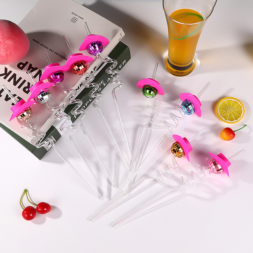 Disco bola vaquero sombrero pajita transfronteriza tema de Navidad fiesta copa de vino pajita fiesta de cumpleaños suministros de decoración