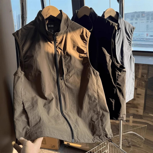 American Retro Functional Work Vest for Men - Spring Collar Zippered Functional Outdoor Urban Windproof Jacket