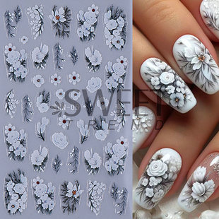 Cross-border New Nail Art Stickers Ins Winter Blue Purple Petal Butterfly Relief Frosted Thin Tough Back Adhesive Sticker Paper Flower