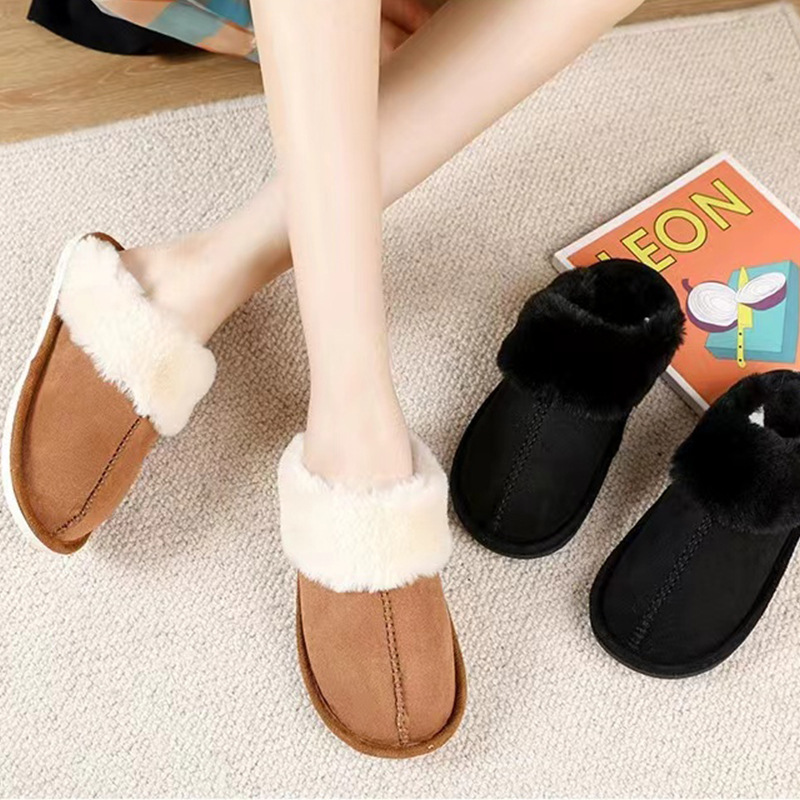 Invierno nuevo cómodo hogar zapatos pareja felpa escote interior bolsa caliente antideslizante soporte invierno zapatos de algodón entrega de una sola pieza