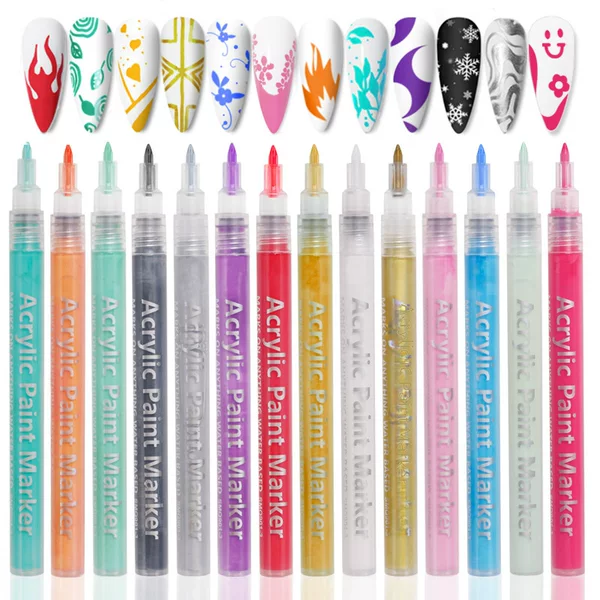 Nail art painting graffiti pen acrylic marker pen color hand-painted dot flower hook line DIY nail baking-free black and white watercolor