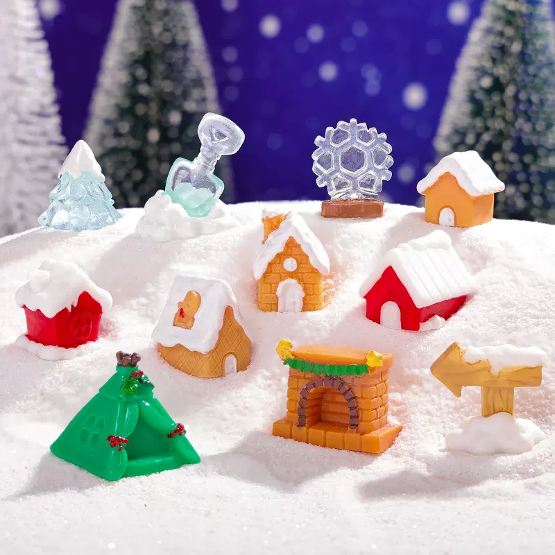 跨境圣诞节微景观雪屋摆件路牌圣诞树树脂diy工艺装饰品摆件配件