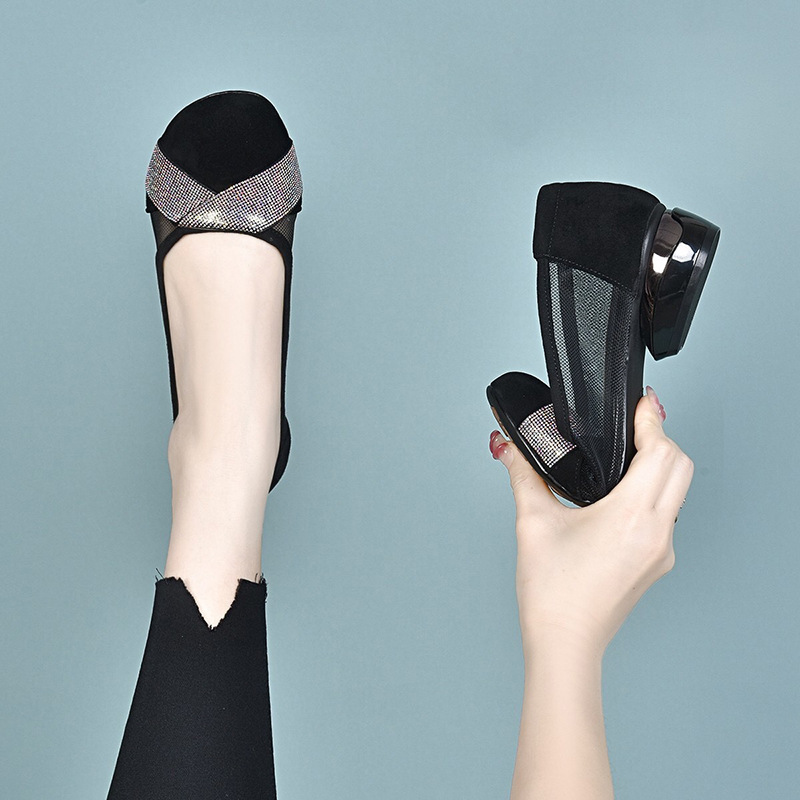 Giày sandal nữ da thật mũi tròn đế mềm gót thô 2.5 cm — Gót đen cao 2.5 cm