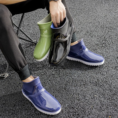 Men's Rain Boots Fashion Korean Style Trendy Water Shoes All Seasons Rain Shoes Outdoor Short Calf Work Shoes Waterproof Anti-Slip Low-Heel Rubber Shoes 