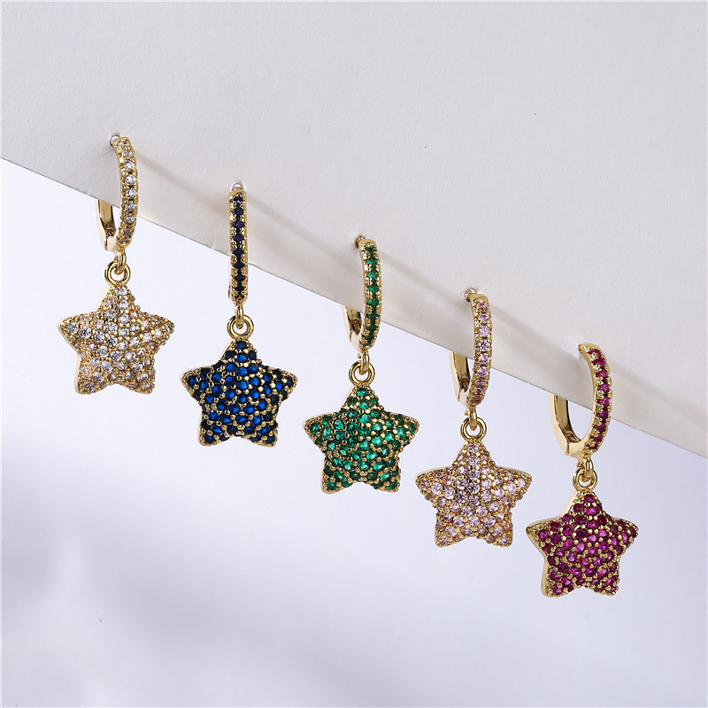 8g Weight Zircon Inlay Material Elegant Classic Style Star Copper Inlay Zircon Drop Earrings 1 Pair