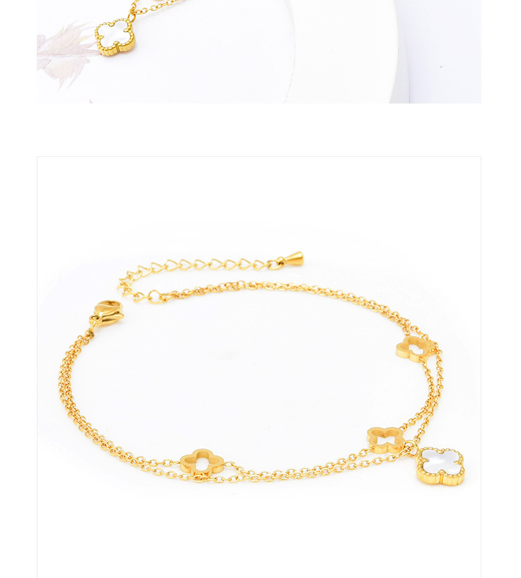 Retro Flower Titanium Steel Inlay Shell Womenu0027S Anklet