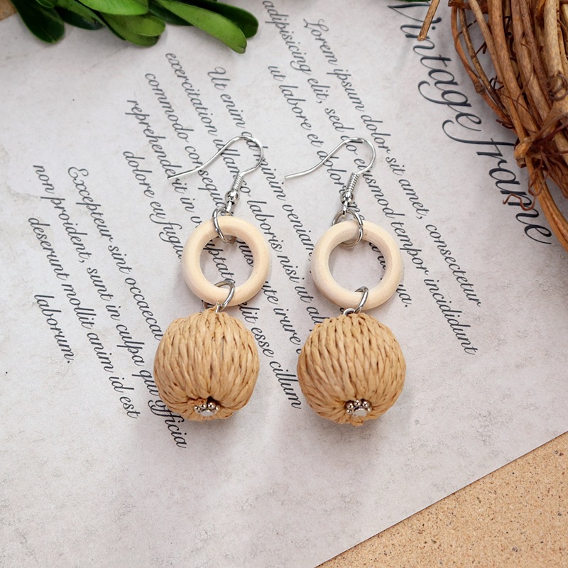 1 Pair Fashion Geometric Alloy Natural Rattan Wood Handmade Women's Drop Earrings display picture 26