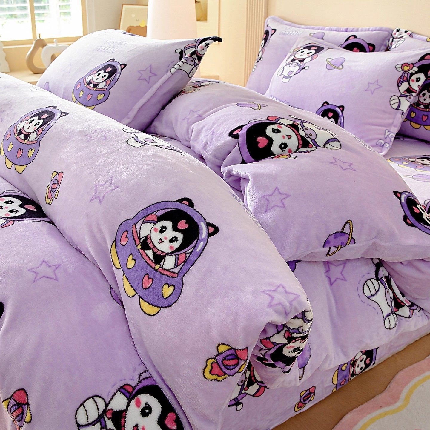 Invierno leche cubierta de edredón de una sola pieza niña caricatura coral franela cálida edredón cubierta 150x200