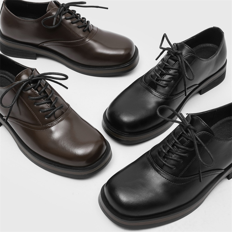 Square Toe Derby Shoes Men's Trendy British Thick-Soled Business Formal Men's Shoes Couples Work Commuting 14643-H