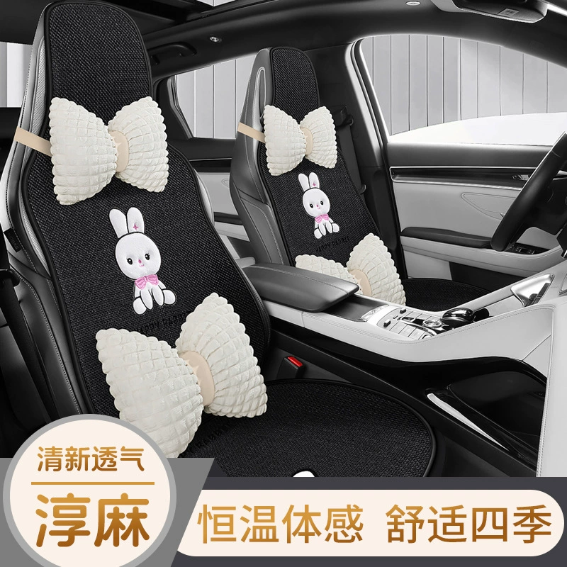 Льняная накидка на сиденье автомобиля, чехол-полушторка, милый мультяшный дизайн, зимний универсальный чехол для спортивных сидений, задний ряд