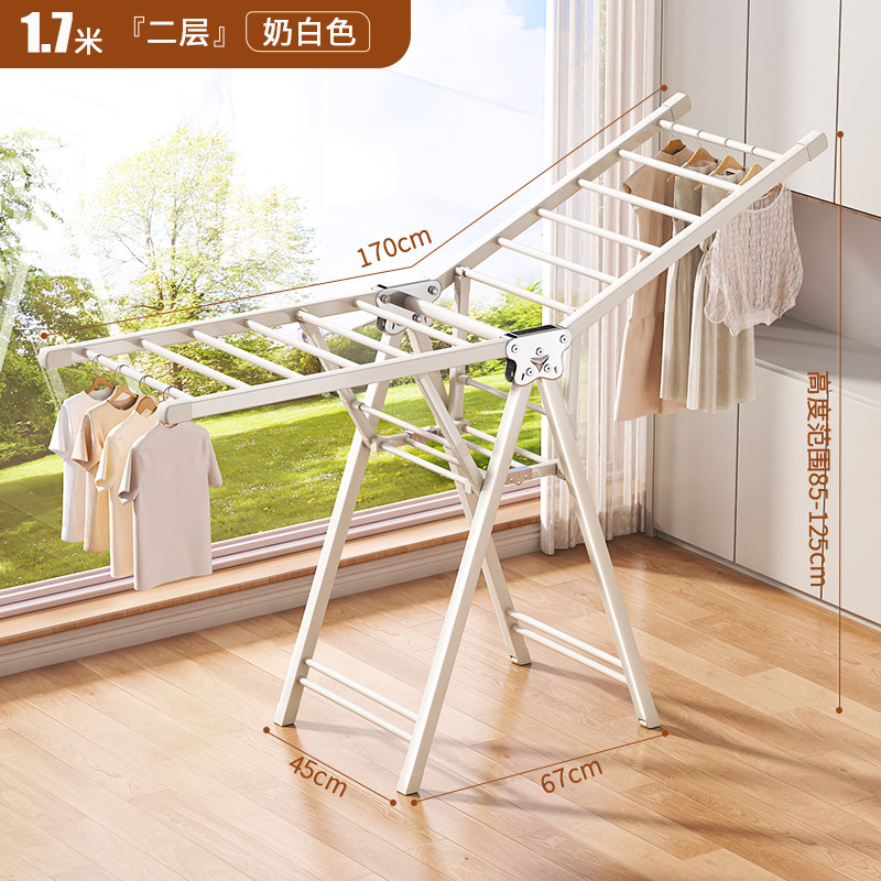 Percha de secado plegable sin instalación, piso al suelo, dormitorio, balcón ajustable, percha de secado interior y exterior, varilla de secado para bebés