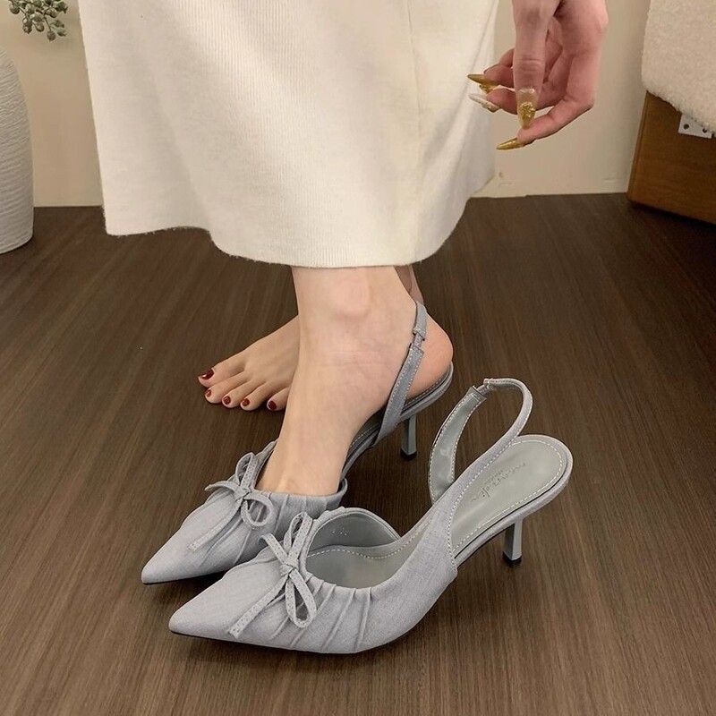Niche French-Style Leopard Print Bowknot Closed-Toe Sandals, Fairy Shoes, 2025 Spring/Summer Elegant Socialite Stiletto Heels