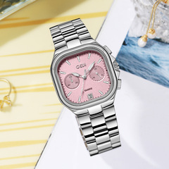 歌迪新款五針高級感女表小眾方盤日曆高顏值鋼帶腕錶廣州手錶