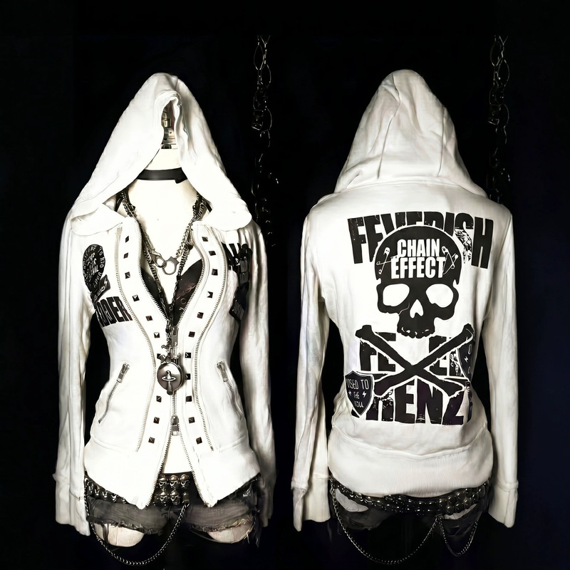 【European and American Size】Light Punk Style Hooded Zipper Sweatshirt for Women Y2K Millennial Hot Girl Slim Fit Letter Print Jacket for Autumn