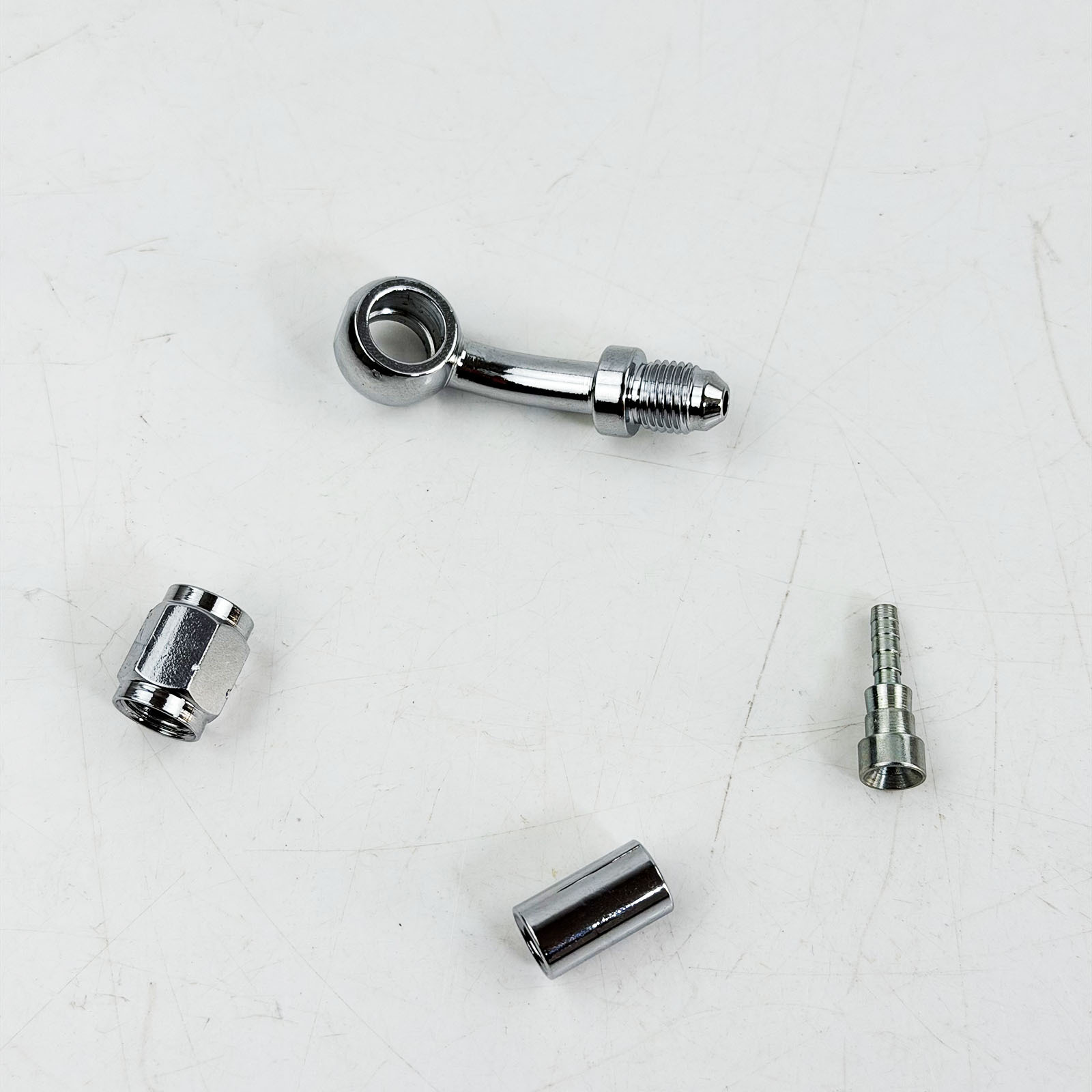 M10 0-Degree/28-Degree/90-Degree/90-Degree Extended Nickel-Plated Brake Steel Hose Fish-Eye Fitting Crimped Hydraulic Connector