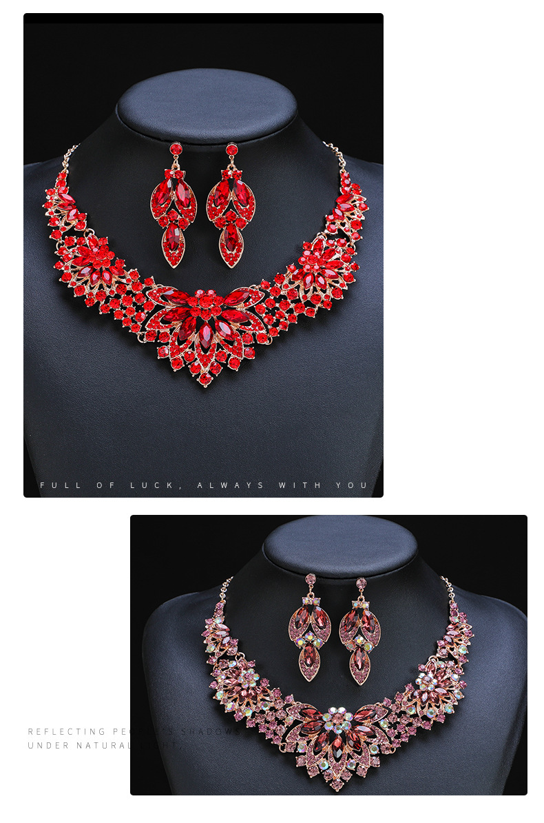 Luxurious Flower Alloy Inlay Artificial Crystal Womenu0027S Earrings Necklace