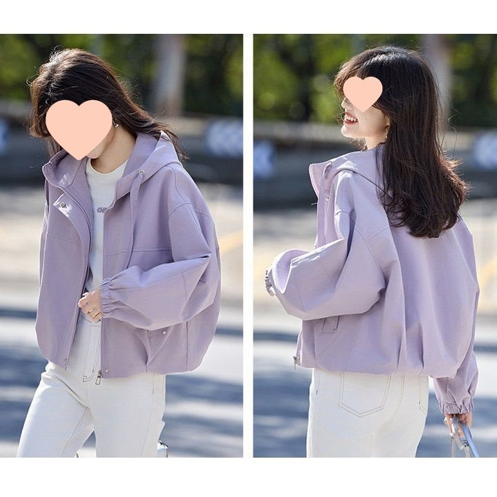 通勤短款连帽外套女2025年新款春秋款小个子宽松休闲夹克上衣|undefined