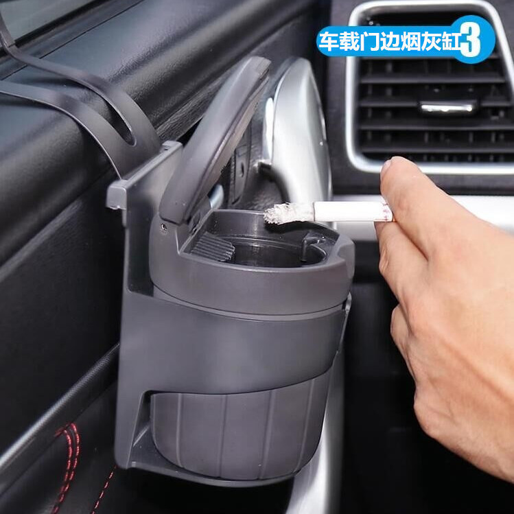 Car Door-Side Ashtray, Hanging Car Cup Holder, Multifunctional In-Car Ashtray with Led Night Light