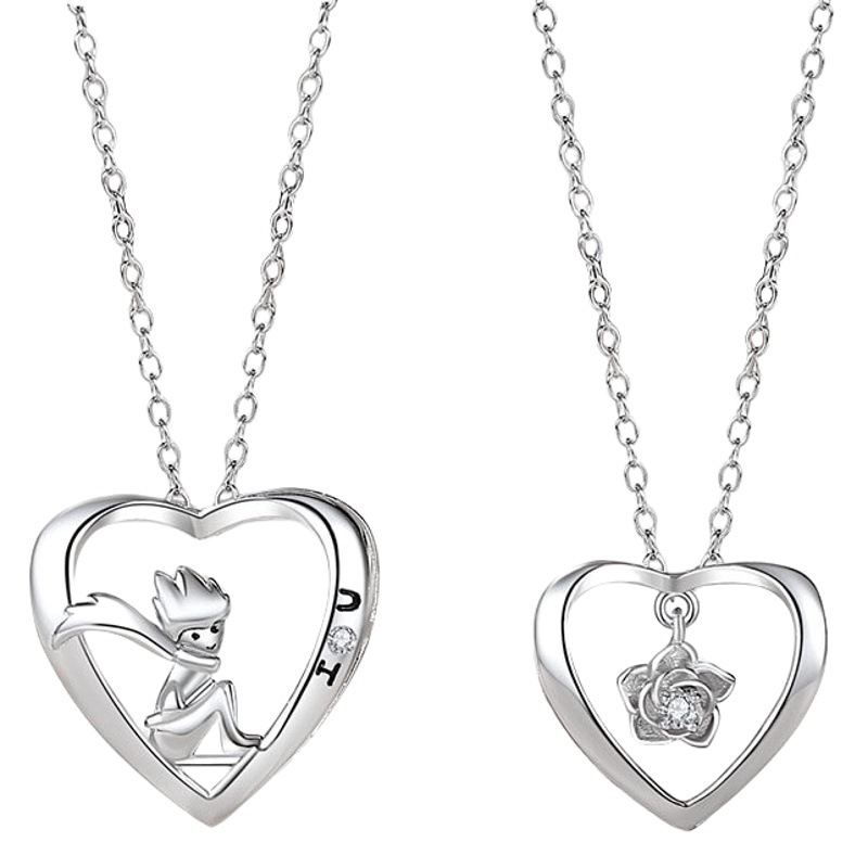 Pequeño Príncipe y Rosa pareja collar 925 Plata qixi regalo estilo coreano fresco ins flor encantadora joyería