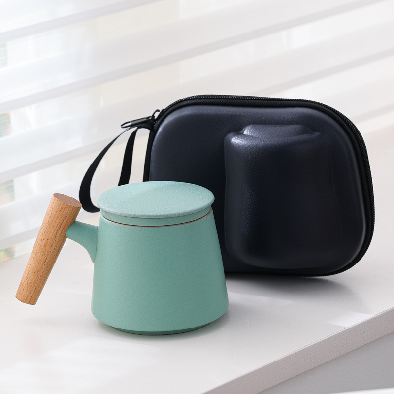 Taza elegante de tres piezas con taza de cerámica con filtro de té con tapa bolso portátil grabado LOGO nombre