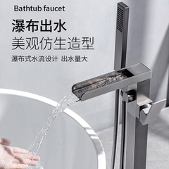 Full Copper Floor Standing Shower Tub Faucet Cold Hot Shower Head Set Column Basin Side Shower Head High Flow Shower Faucet