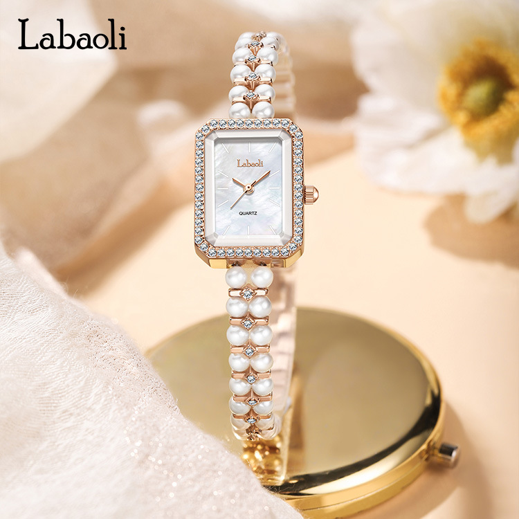 Labaoli New Women's Watch Light Luxury Vintage Style White Shell Bead Bracelet Watch Niche Temperament Quartz Wristwatch