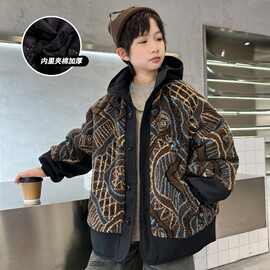 男童毛毛衣外套2025新款秋冬款中大儿童冬季加厚摇粒绒夹棉棉服潮