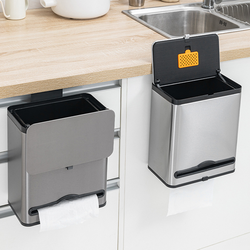 European-Style Stainless Steel Trash Can for Home Kitchen and Bathroom, Wall-Mounted with Lid, Flip-Top, High Aesthetic Value, Light Luxury Sanitary Bin European-Style Stainless Steel Trash Can for Home Kitchen and Bathroom, Wall-Mounted with Lid, Flip-Top, High Aesthetic Value, Light Luxury Sanitary Bin