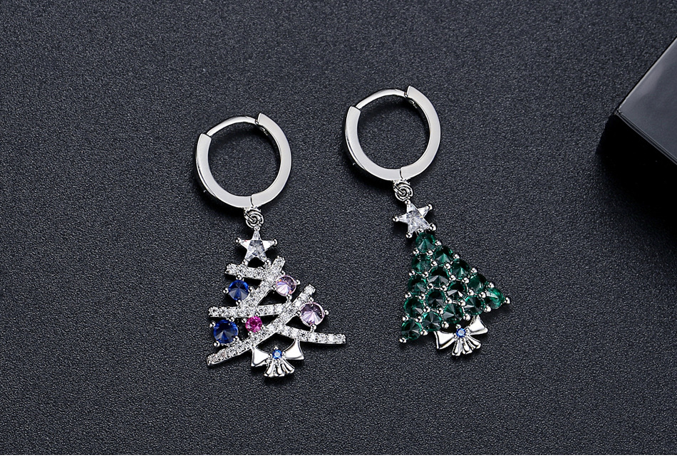 6g Weight Copper Ear Needle Material 1 Pair Christmas IG Style Christmas Tree Asymmetrical Inlay Copper Zircon Drop Earrings