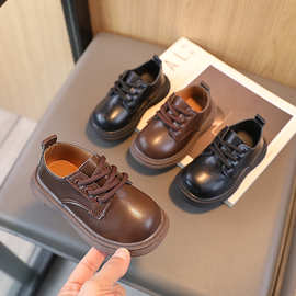 儿童小皮鞋2023年春季新款女童简约英伦小中童皮鞋系带男童单鞋