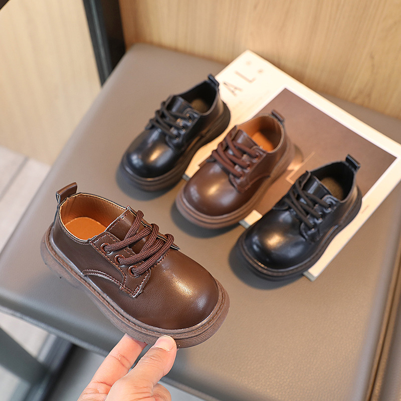 Children's Leather Shoes 2026 Spring New Style Girls' Simple British Style Small and Medium-Sized Kids' Leather Shoes Lace-Up Boys' Single Shoes
