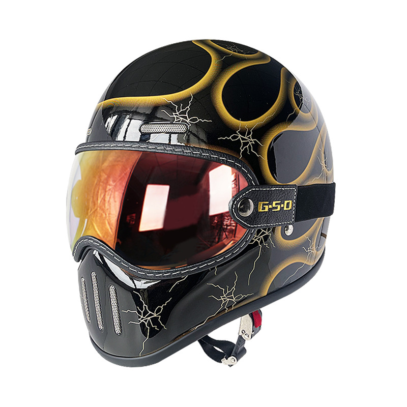 Motorbike Helmet, Motuoche Motosiklet kaskı (dəbilqə) - gold-flame-colored-lens-m55-56