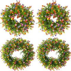 アメリカのシミュレーション花環尤加利茶花門柵装飾花輪クリスマスペンダントカラー造花シミュレーション緑植