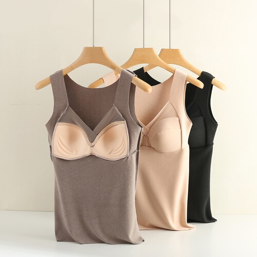 3893# Autumn/Winter New V-neck Fleece Warm Women's Top One-piece with Breast Pad Fleece Warm Women's Back Vest