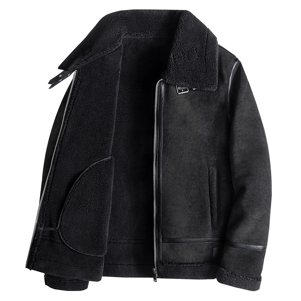 Miesten lyhyt metsästysasu, turkisintegroitu moottoripyörän lentopuku, tyylikäs PU-nahkainen takki_voghion.com