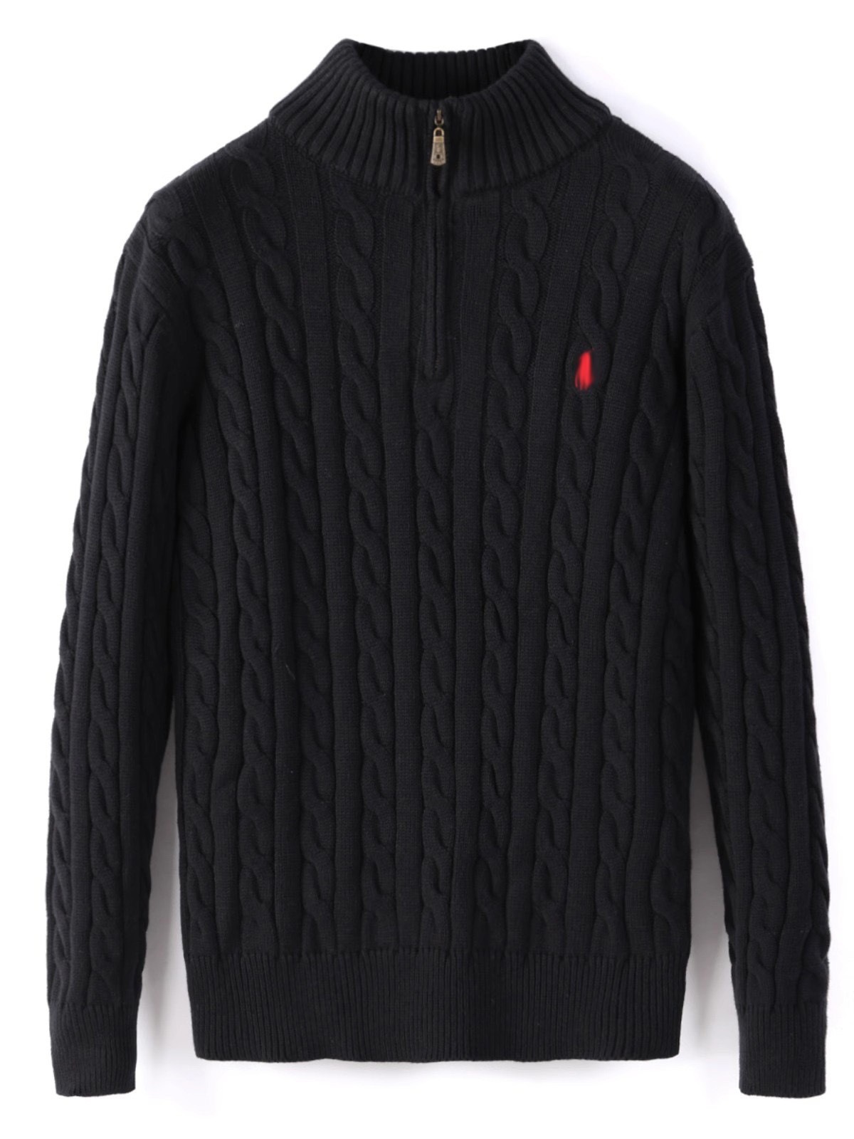 Slim-Fit Sweater with Half-High Collar and Zipper, Men's Long-Sleeve Thick Cable-Knit Pullover for Winter