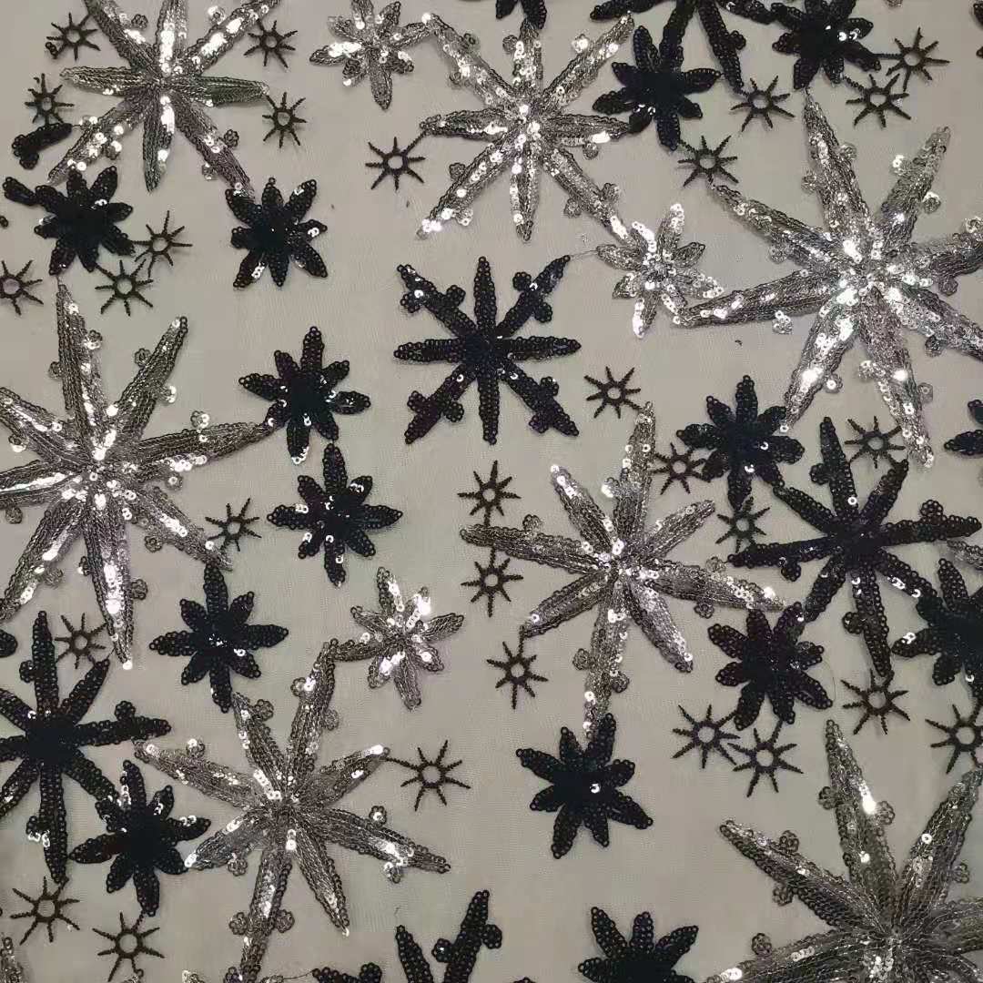 【新品】闪亮款加强网大小米字花黑银亮片撞色叠片绣 好品质 现货