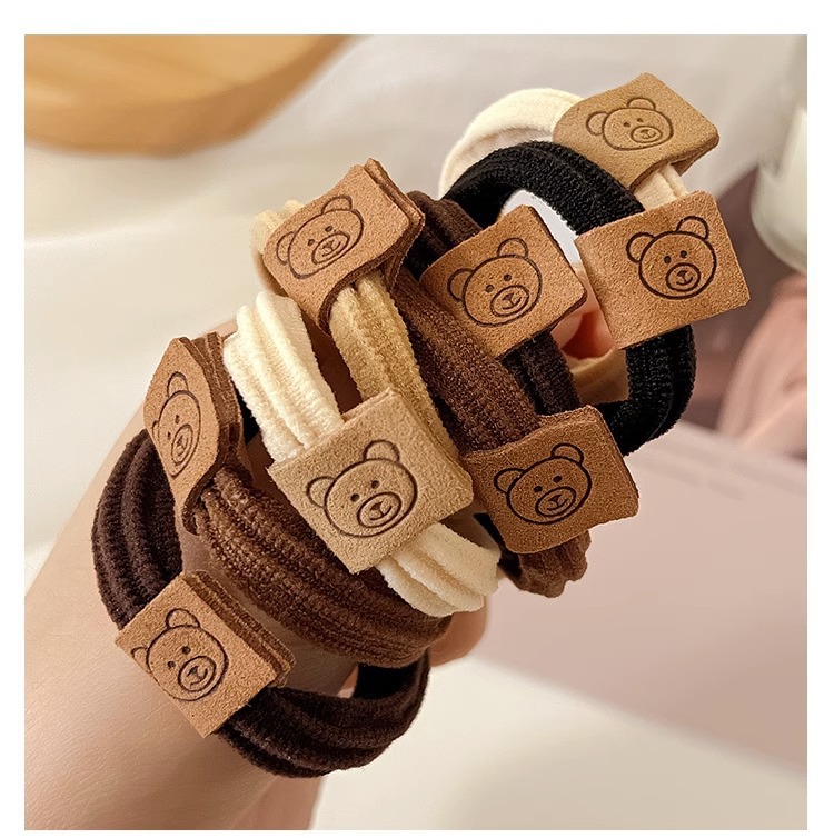 Korean style new bear head rope hair band wholesale hair tie leather cover rubber band women's simple high elastic hair rope hair accessories
